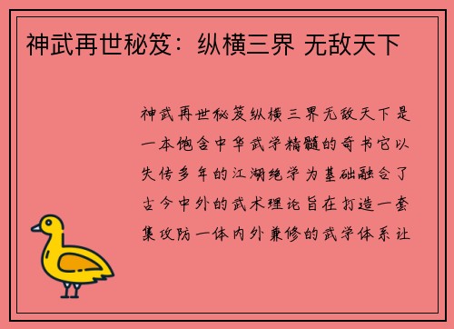 神武再世秘笈：纵横三界 无敌天下